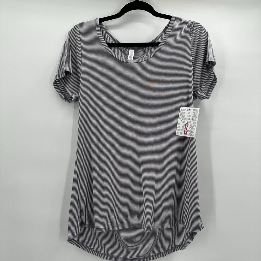 Lularoe Classic Tee‎ Womens Small Grey Striped Minimalist Soft Casual Capsule